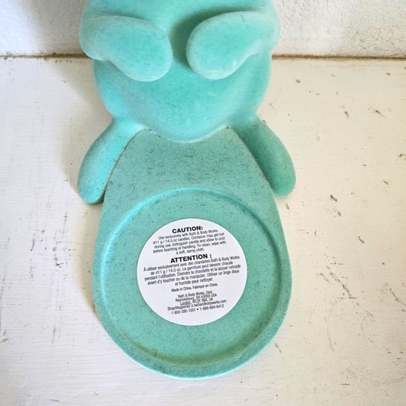 Bath & Body Works rabbit jar candle holder turquoise blue flocked 12 inches - Picture 8 of 10